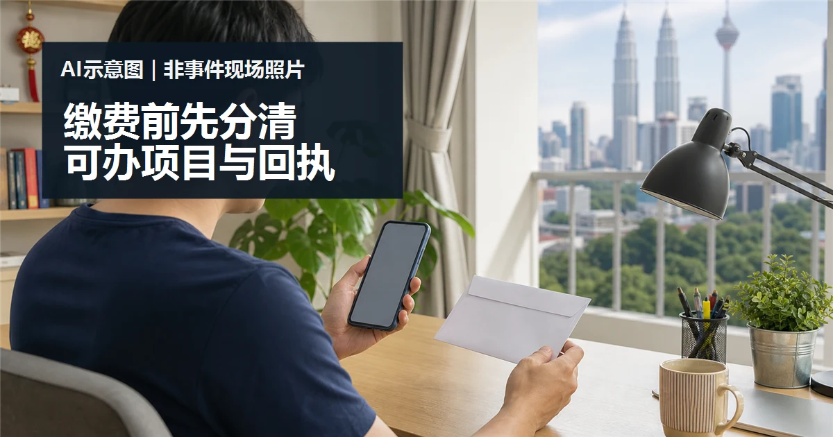 用 Pay@KL 前，先分清可缴项目、续期入口与回执保存的 AI 情境示意图，非事件现场照片。