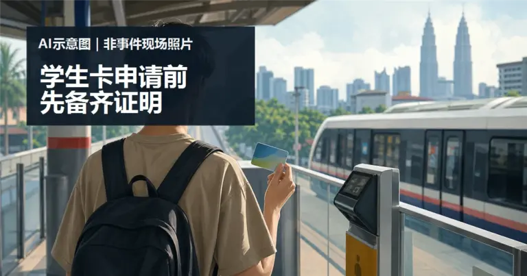申请 Rapid Pelajar 前，先核对资格、证明与续期时间的 AI 情境示意图，非事件现场照片。