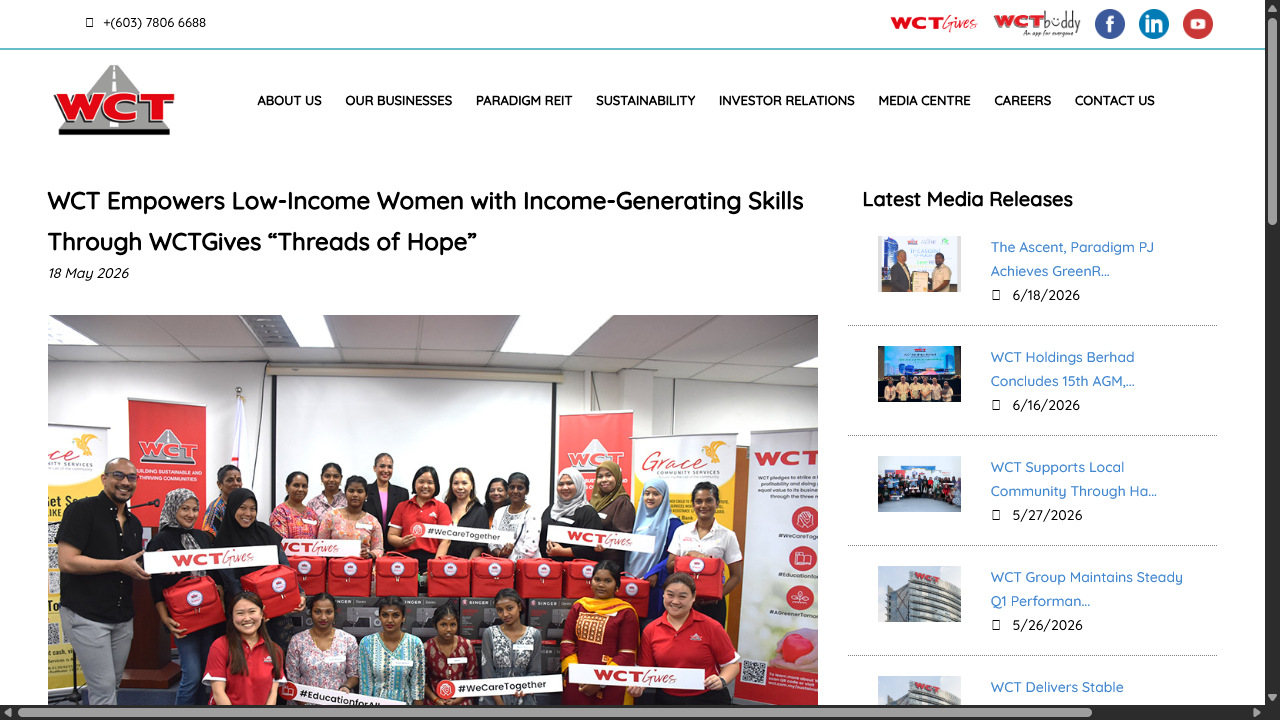 WCT Threads of Hope 官方发布页面截图，支持合作项目背景。